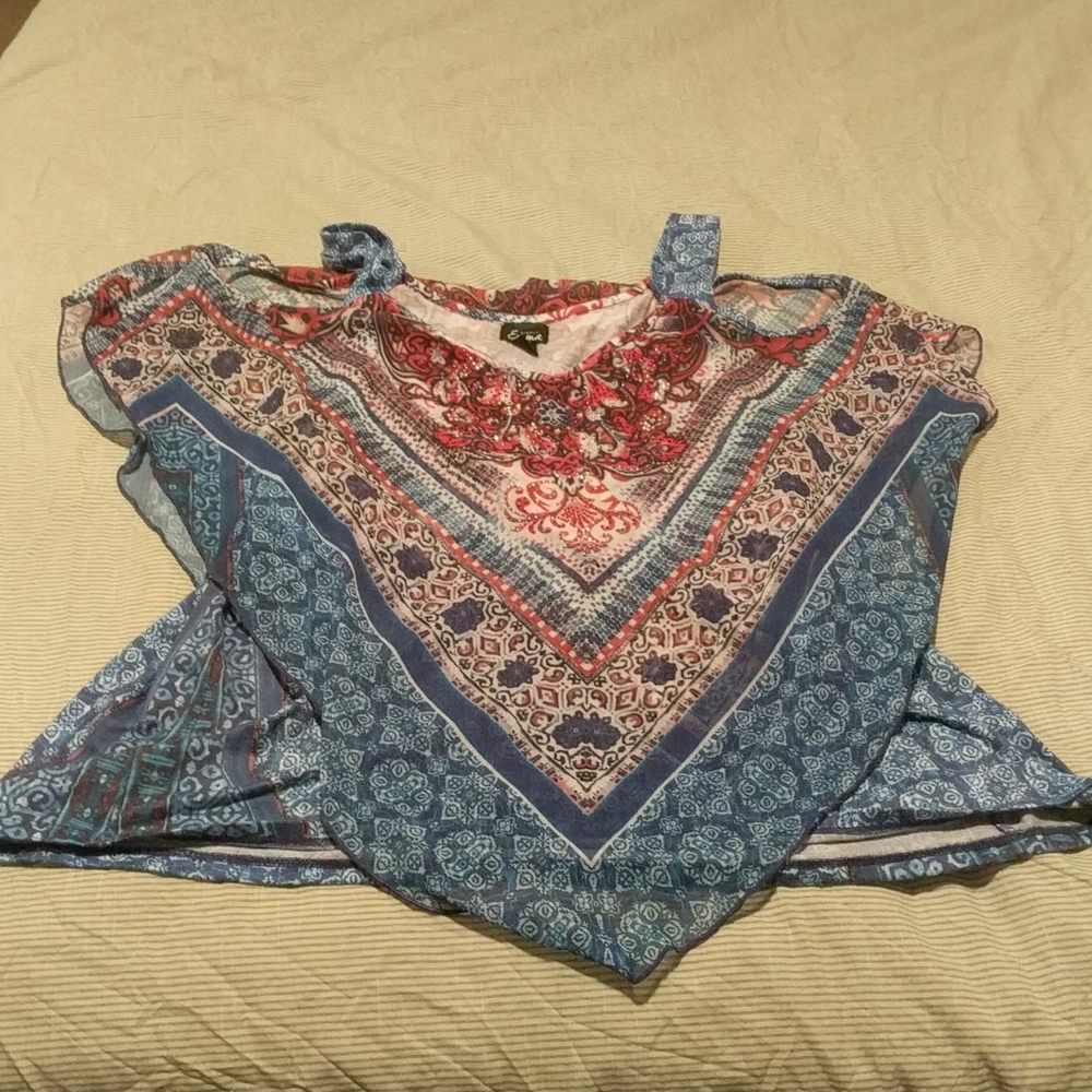Boho cold shoulder handkerchief top